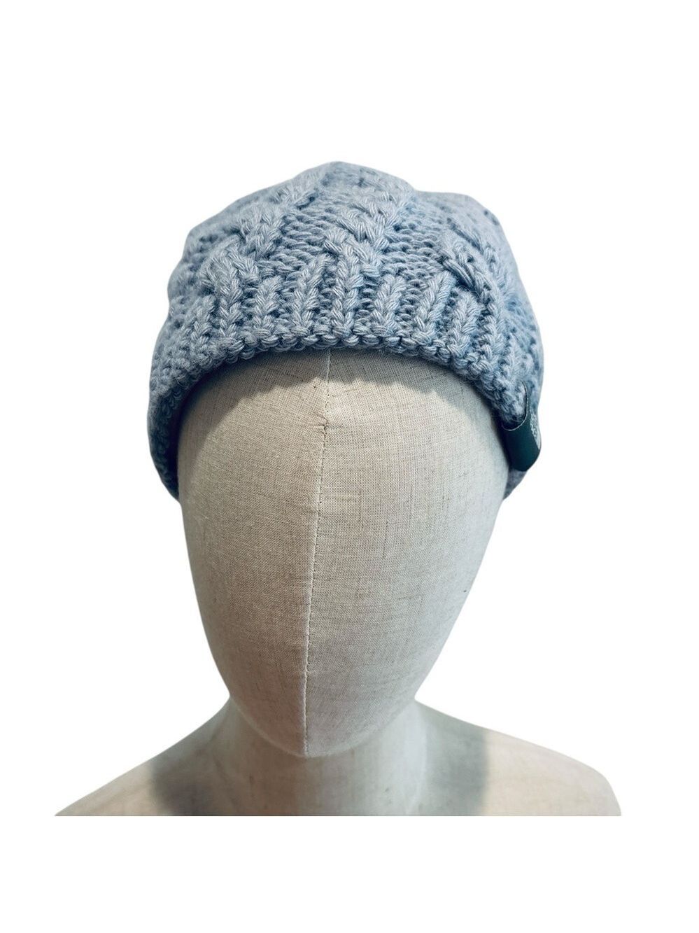 2 THE NORTH FACE WOOL BLEND LIGHT BLUE CABLE KNIT WINTER HATS SOFT WARM BEANIE - Picture 5 of 7